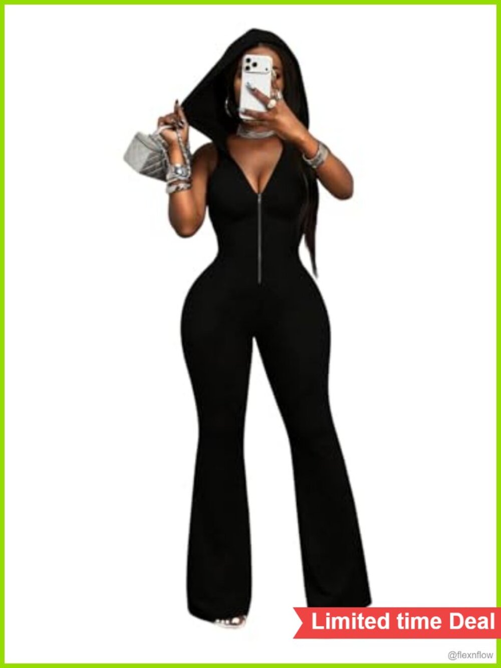 Women's One Piece Flare Jumpsuit Hooded Sleeveless Open Back Romper Party